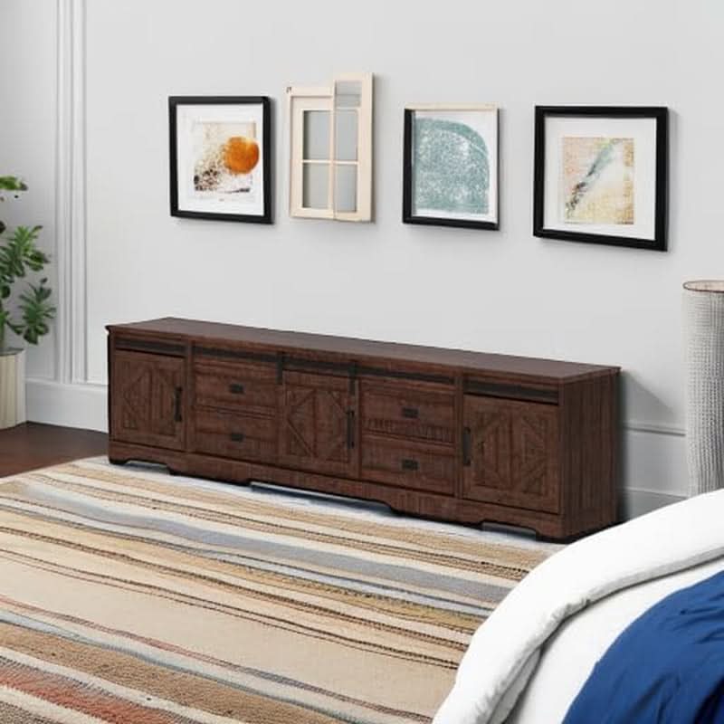 98.4 Inch Rustic Brown TV Stand With 4 Drawers And Shelves
