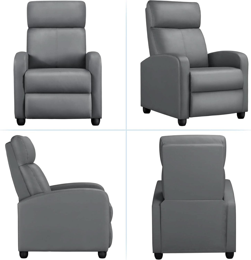 Gray PU Leather Recliner Chair With Lumbar Support
