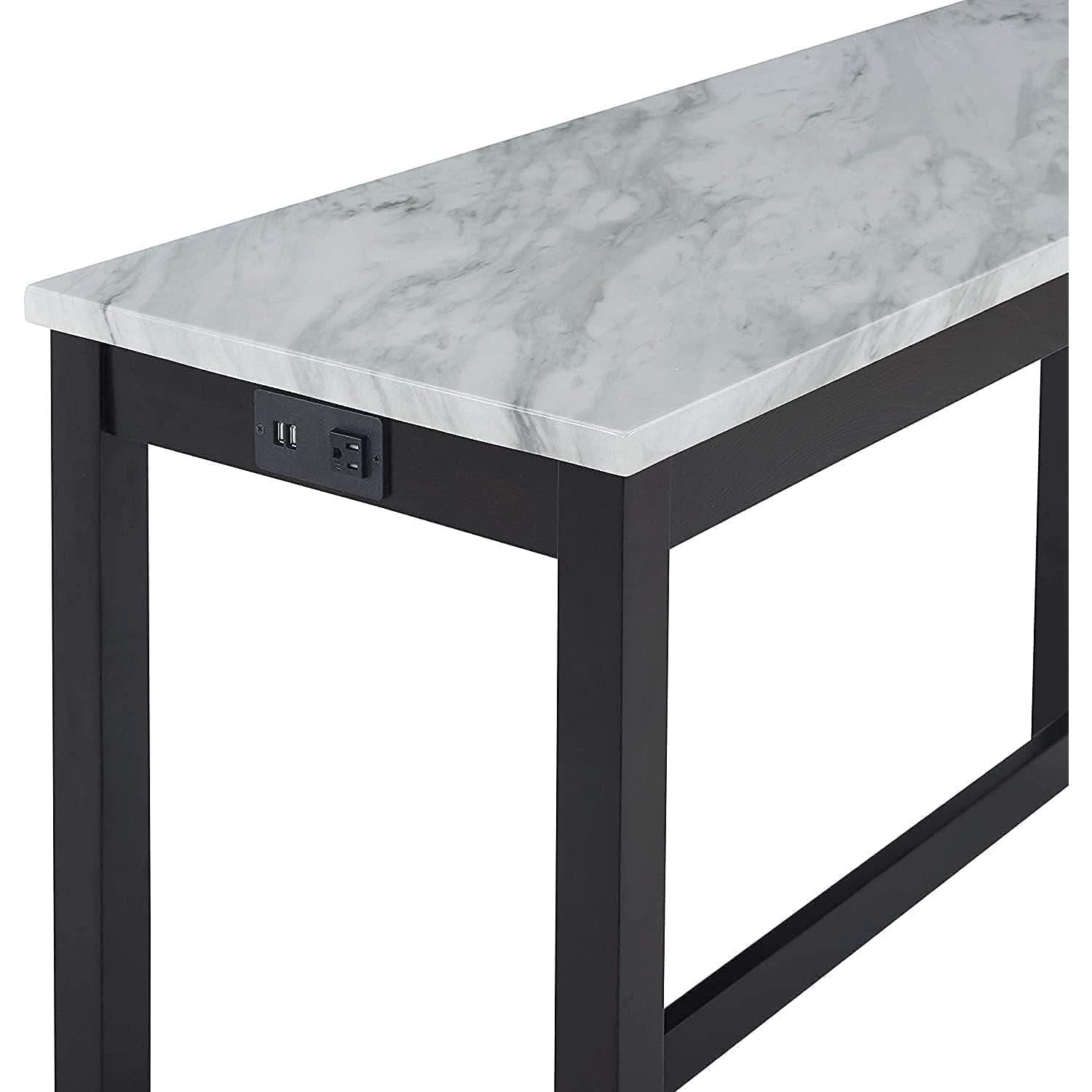 Blue Velvet Bar Table Set With Faux Marble Top 4 Piece