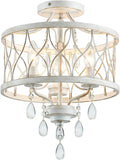 Farmhouse Crystal Ceiling Light Three Light White Fixture