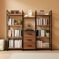 Rustic Brown Triple Bookshelf With Drawers 47 Inch Wide