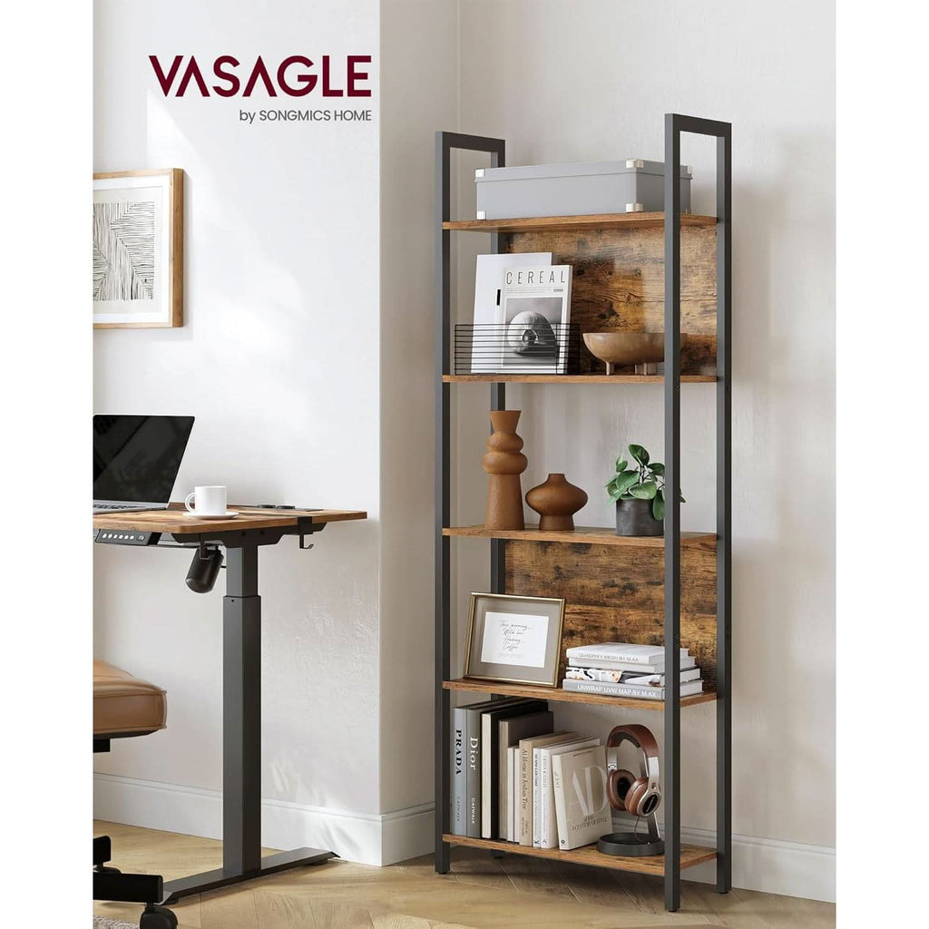 Industrial 65 Inch High Bookshelf With Steel Frame