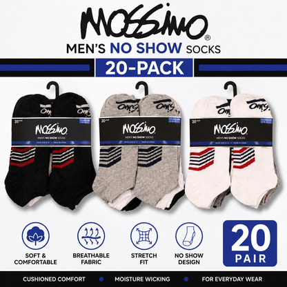 Mossimo Men's No Show Socks 20-Pack – Low Cut Ankle Socks for Sneakers, Everyday & Athletic Wear | Size 10-13, Bulk Value Pack