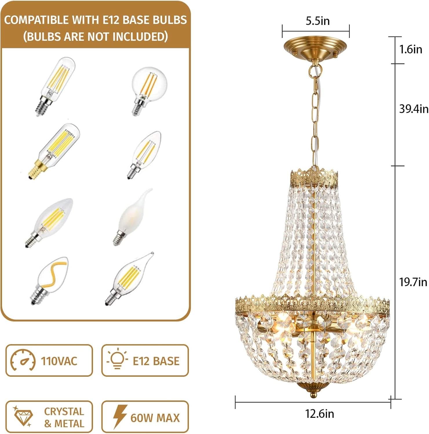Antique Brass Crystal Chandelier Four Light Pendant