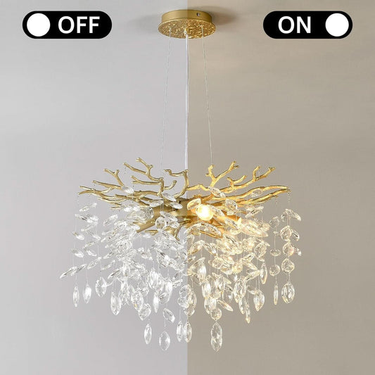 Gold Crystal Tree Branch Chandelier 18 Inch K9 Crystals