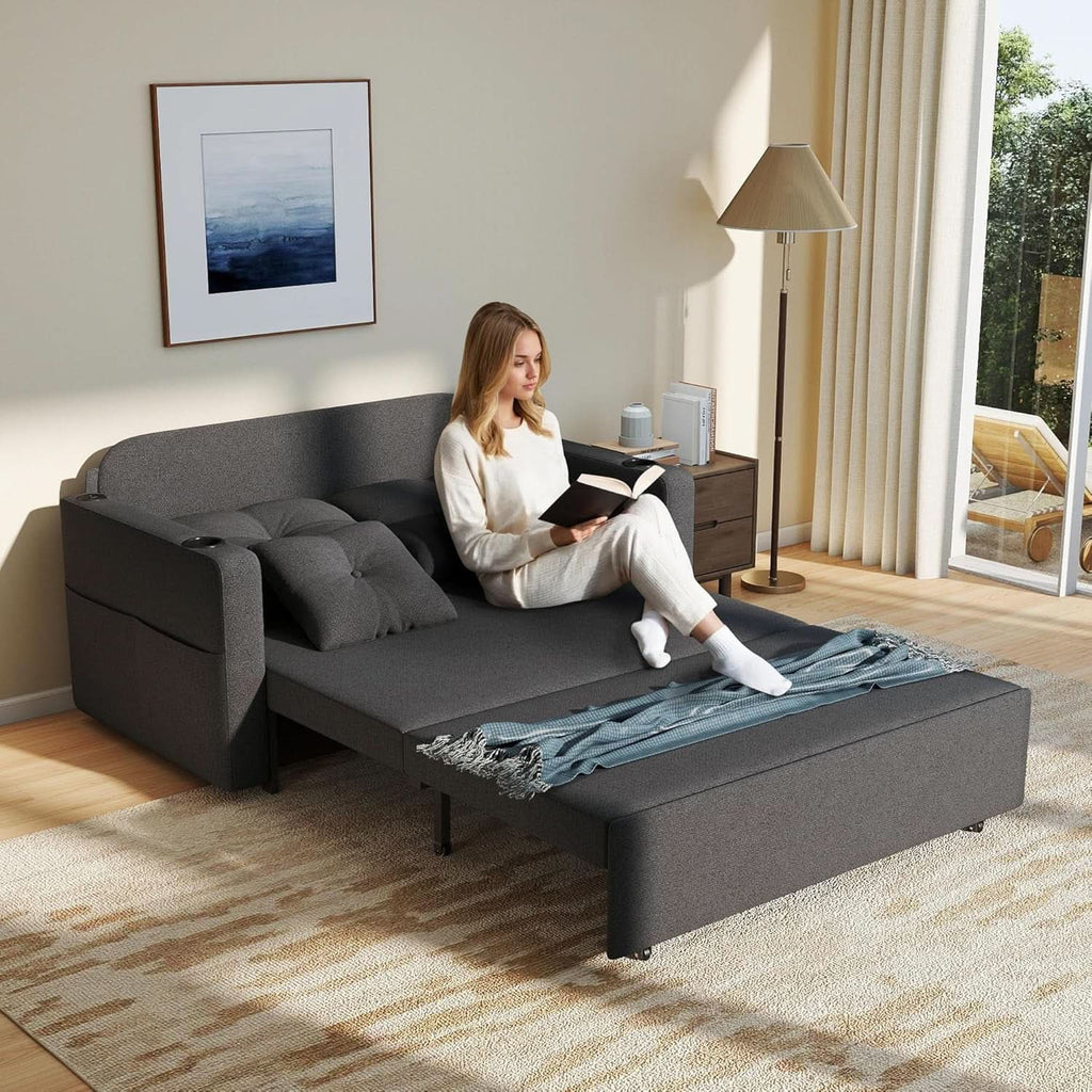 3 In 1 Convertible Sofa Bed With Cup Holders