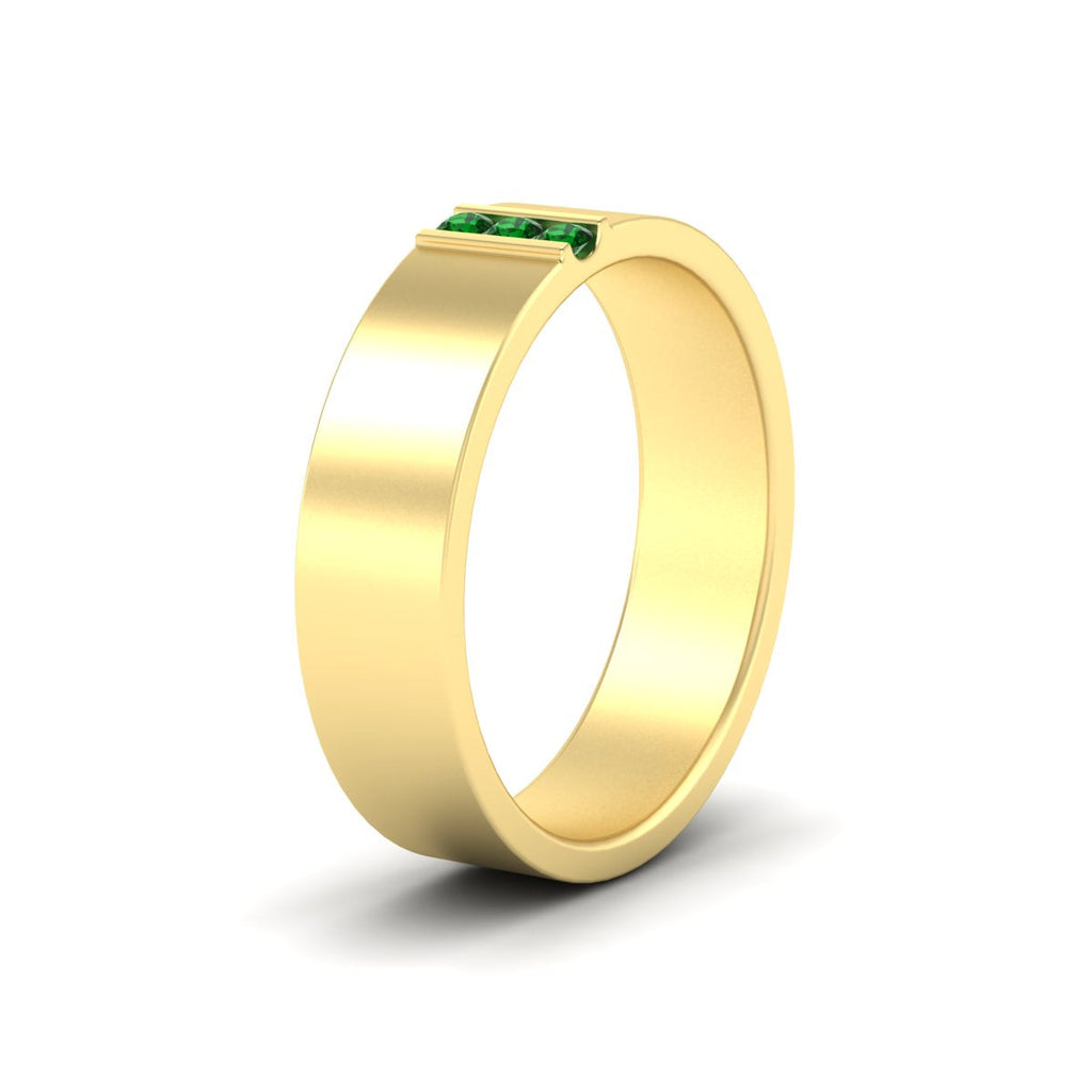 3 Stone Mens Flat Gemstone Band
