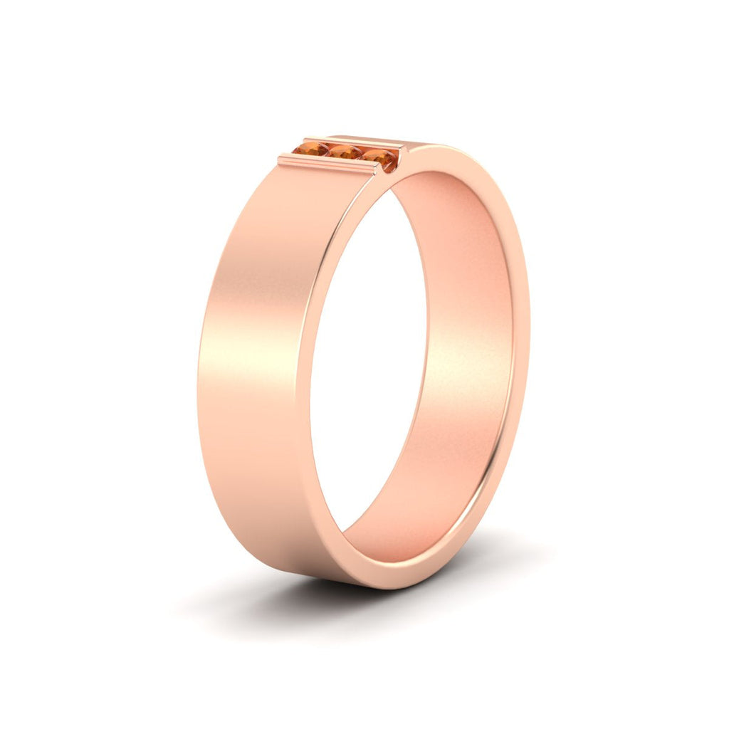 3 Stone Mens Flat Gemstone Band