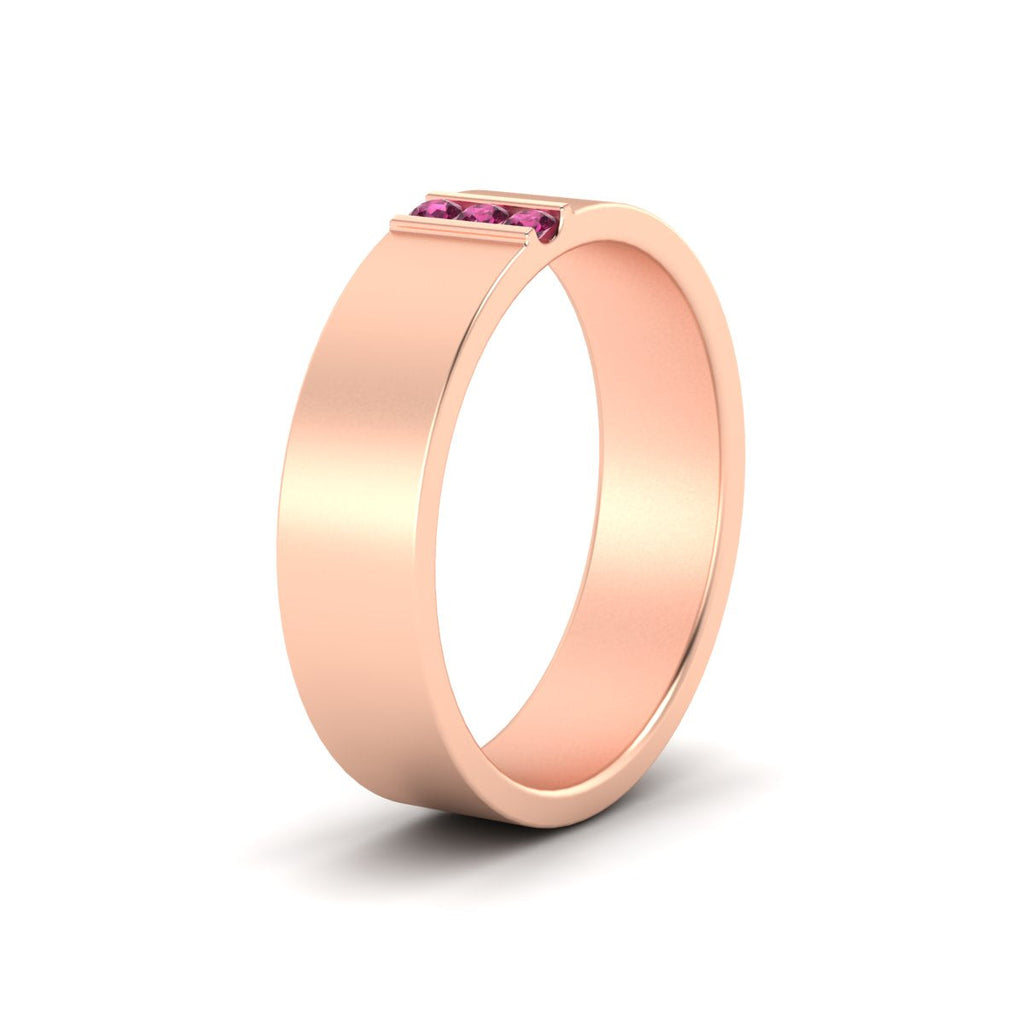 3 Stone Mens Flat Gemstone Band