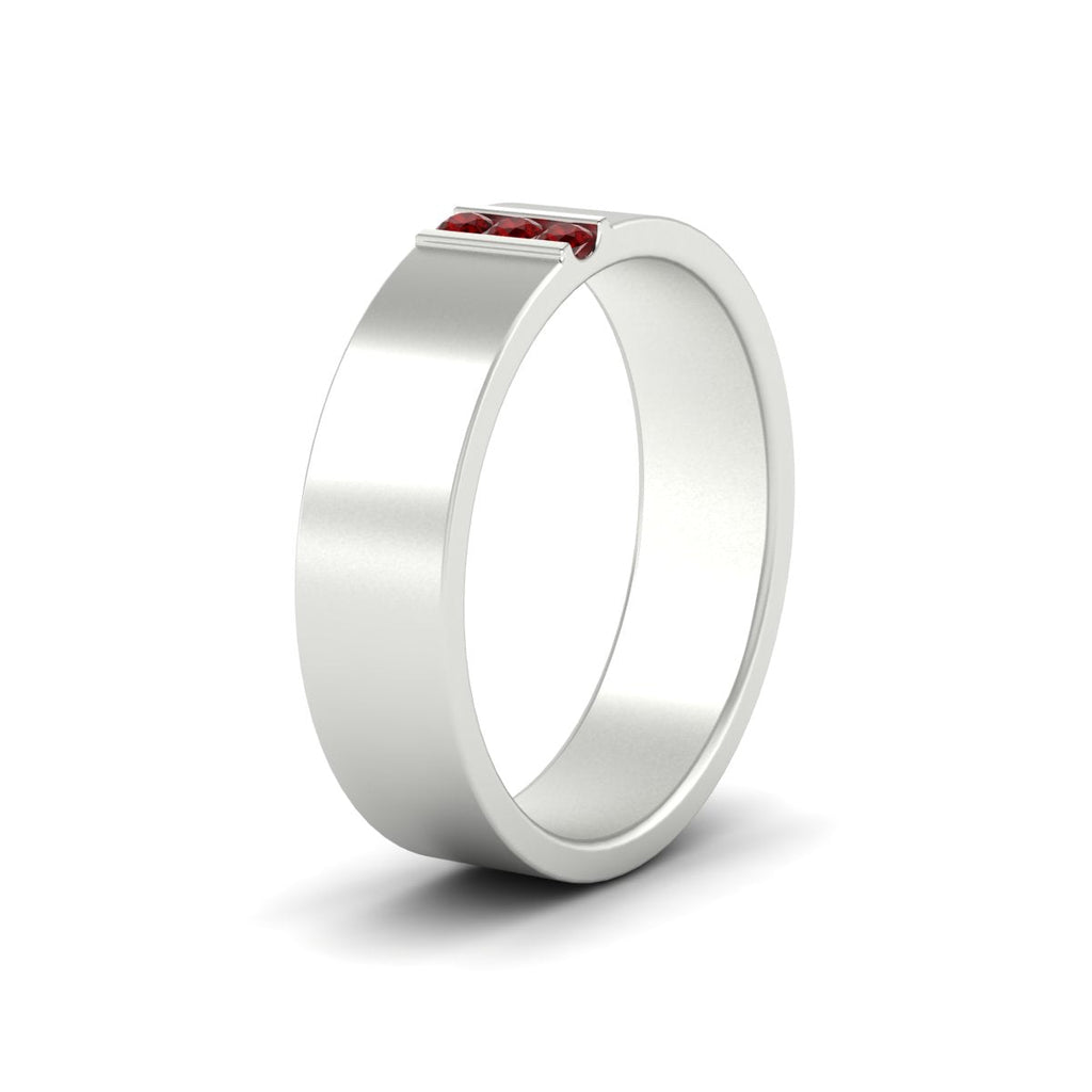 3 Stone Mens Flat Gemstone Band