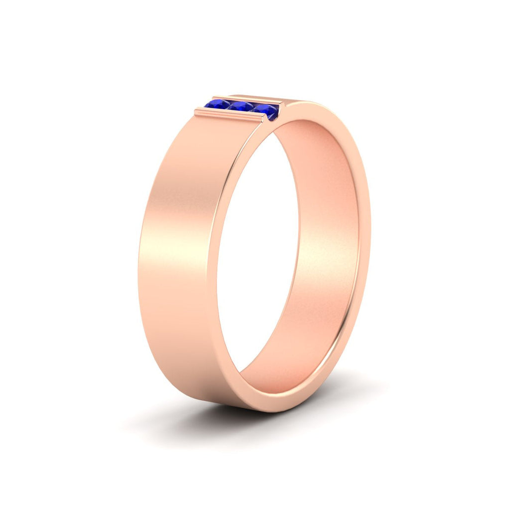 3 Stone Mens Flat Gemstone Band