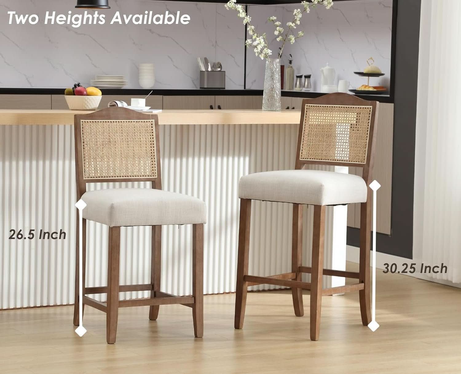 30 Inch Counter Height Stools Linen Beige Set Of 2