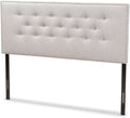Elegant Tufted King Headboard in Grayish Beige Fabric