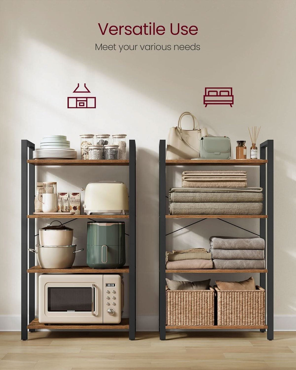 Four Tier Bookshelf Rustic Brown Steel Frame 47 Inches High