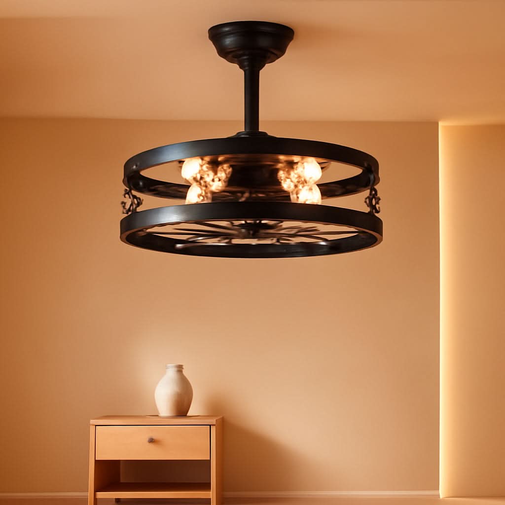 20 Inch Black Bladeless Fandelier Ceiling Fan With Light And Remote 6 Speeds For Kitchen Bedroom Living Room