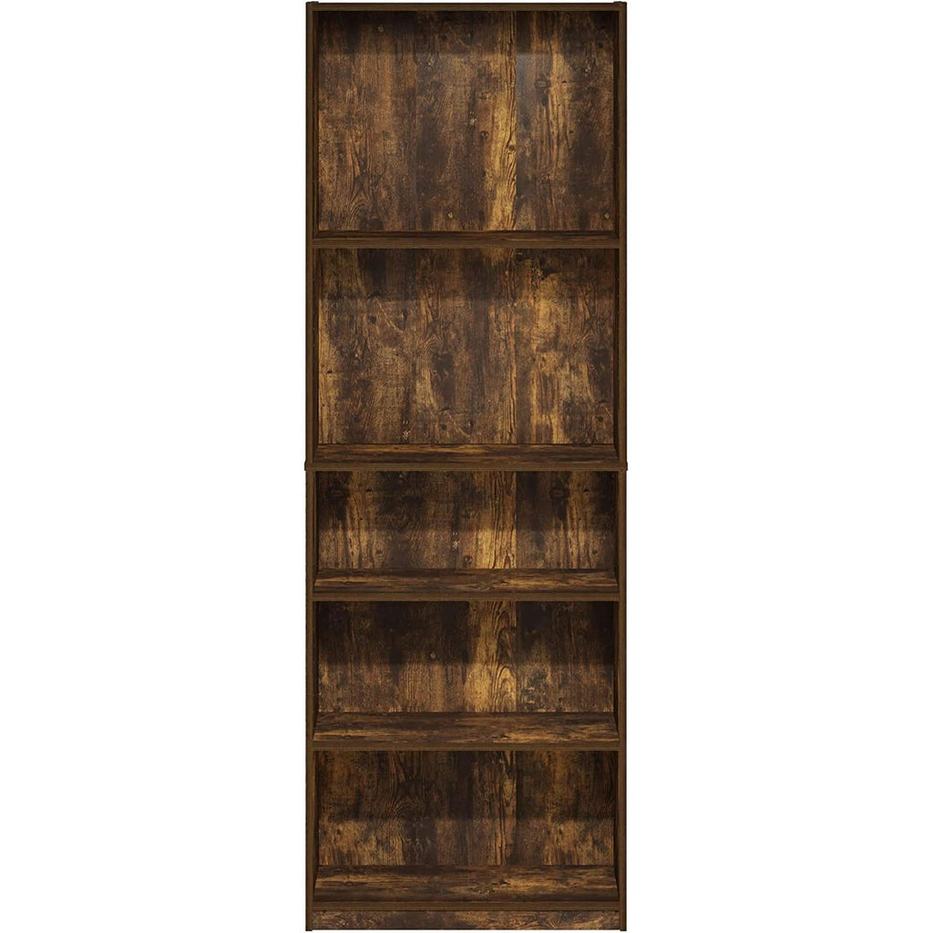 Amber Pine Adjustable 5-Tier Bookcase With Durable Shelves