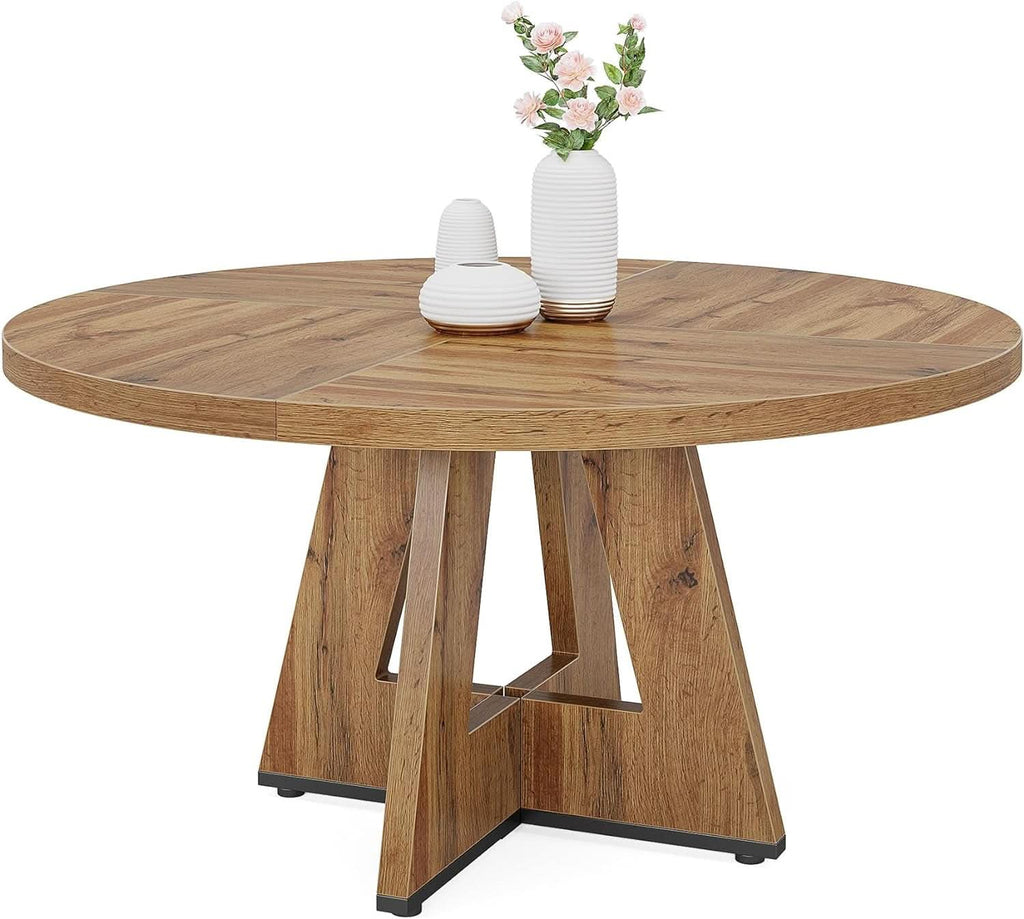 Round Dining Table Wood 47 Inch Burlywood Finish Farmhouse