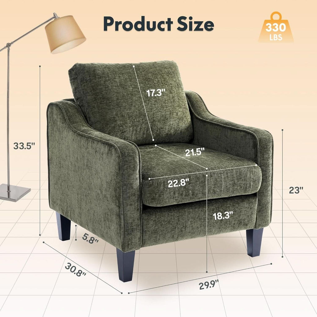 Green Chenille Accent Chair Midcentury Modern Upholstered