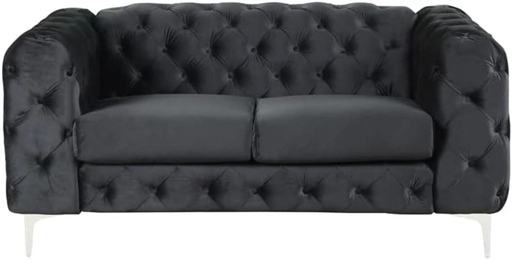 3 Piece Velvet Living Room Set Black Loveseat And Chairs