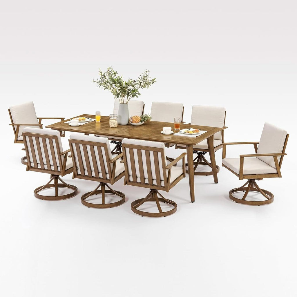 Nine Piece Outdoor Patio Dining Set with Swivel Chairs