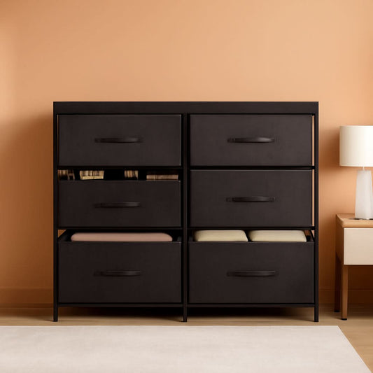 Fabric Dresser With Six Drawers Metal Frame And Wooden Top