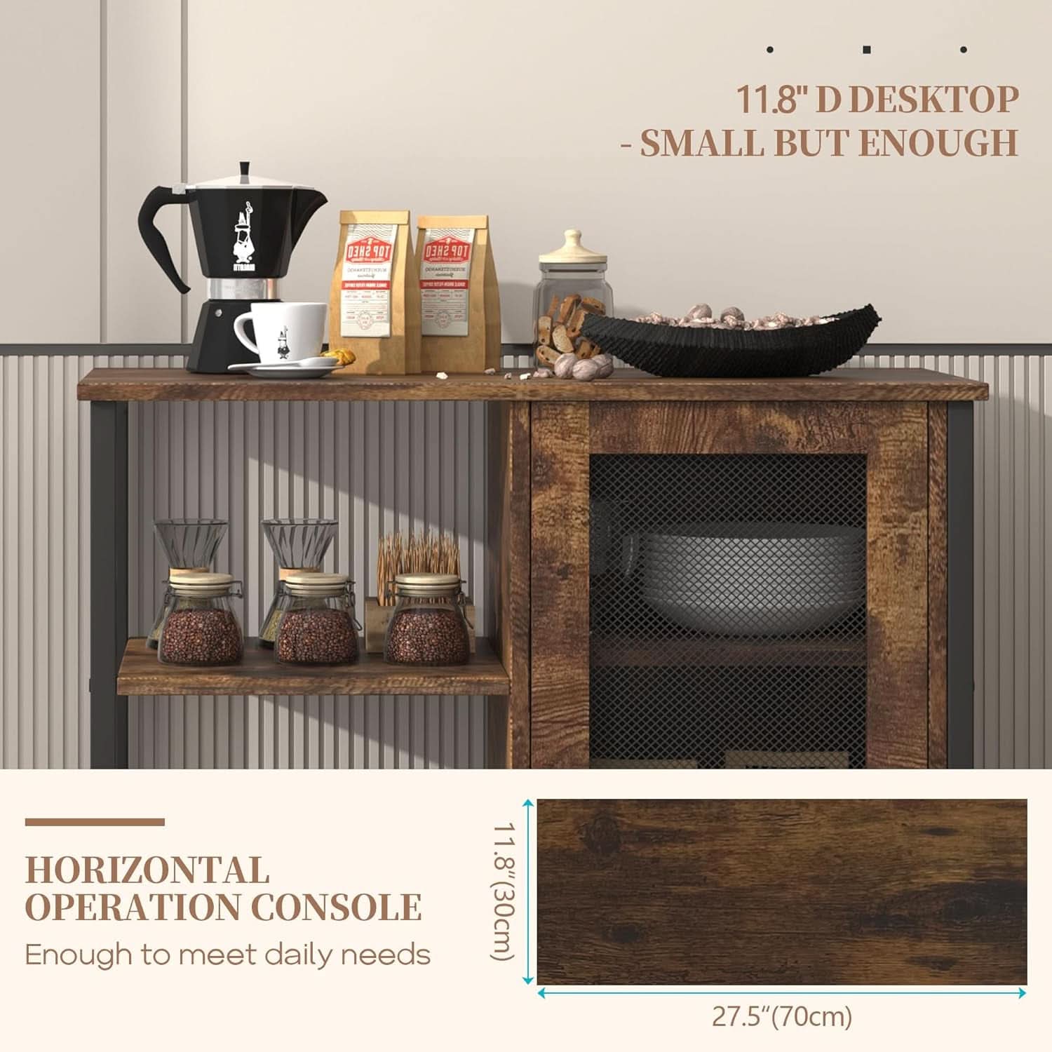 Mini Coffee Bar Cabinet 27.5 Inch Brown Finish Storage Unit