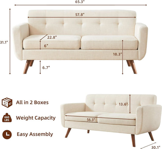 Modern Compact Beige Loveseat For Small Living Rooms