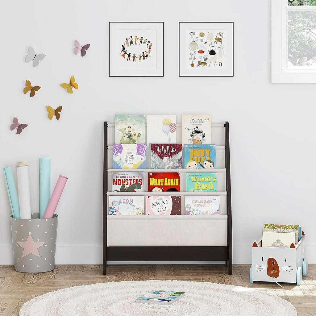 Kids Sling Bookshelf Espresso With Magazine Rack Organizer For Kids Room