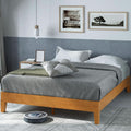 Queen Rustic Pine Solid Wood Platform Bed Frame With Slats