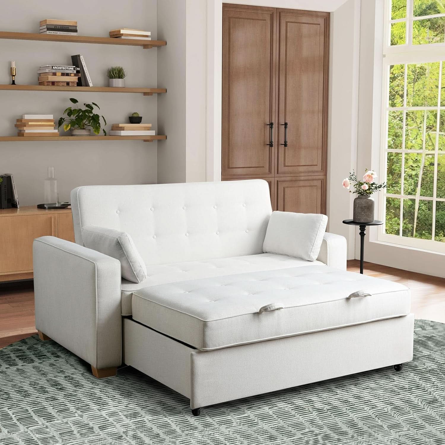 Queen Size Convertible Sleeper Sofa Oyster Upholstery