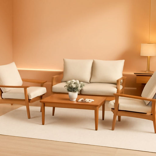 Outdoor Acacia Wood Patio Set With Cushions And Coffee Table