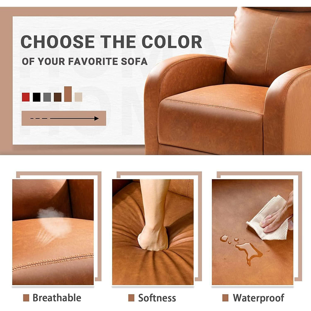 Khaki PU Leather Recliner Chair With Adjustable 90 To 180