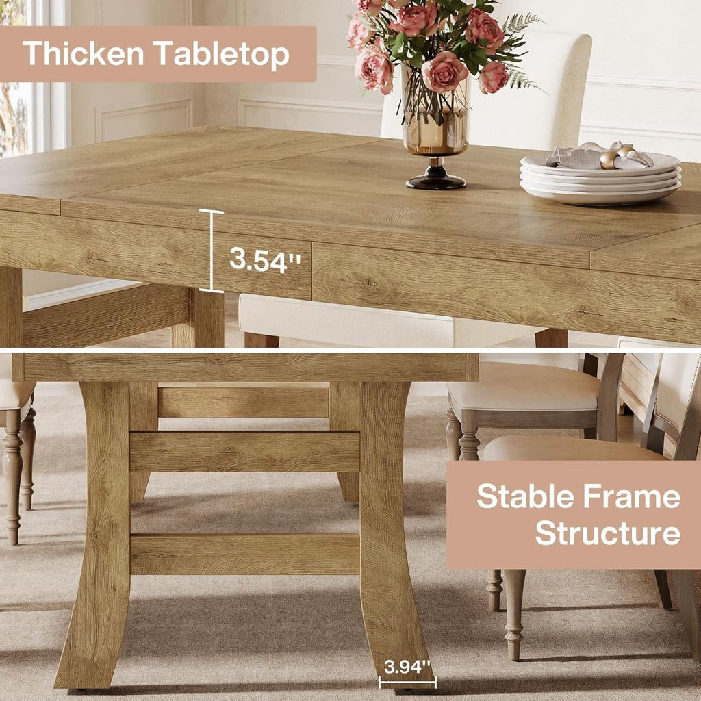 63 Inch Farmhouse Rectangular Wood Dining Table Kitchen