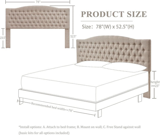 Luxury Linen Upholstered King Headboard with Easy Assembly