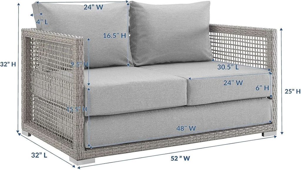 Modern Gray Wicker Rattan Loveseat for Outdoor Spaces