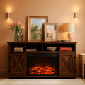 Rustic Fireplace TV Stand For 65 Inch TVs With Storage
