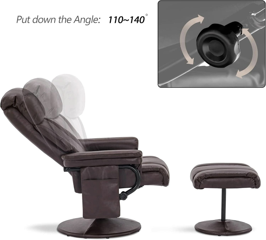Swivel Recliner With Ottoman Massage Dark Brown Chair