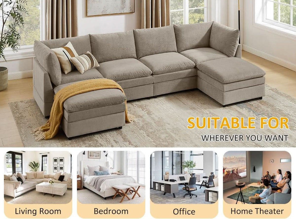 127 Inch Taupe Contemporary Modular Sectional Sofa