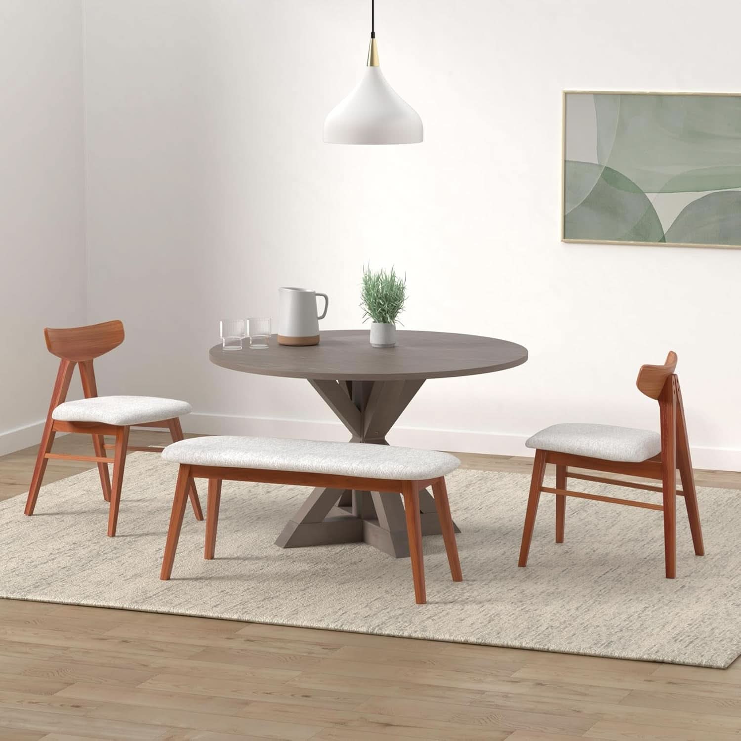 Alfred Round Solid Wood Rustic Dining Table 46.5 Inch Diameter Trestle Pedestal