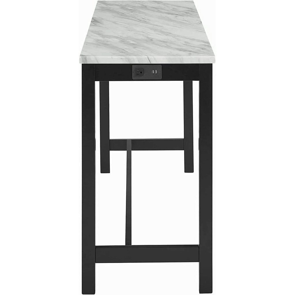 Blue Velvet Bar Table Set With Faux Marble Top 4 Piece