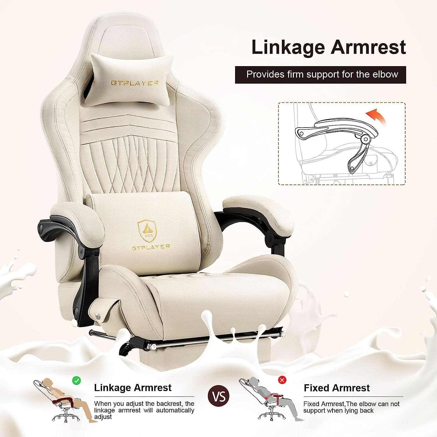 Ivory Bluetooth Speaker Gaming Chair With Footrest