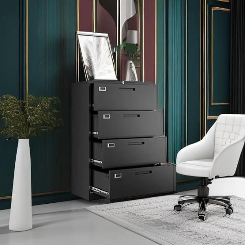 4 Drawer Metal Lateral File Cabinet With Lock For Office