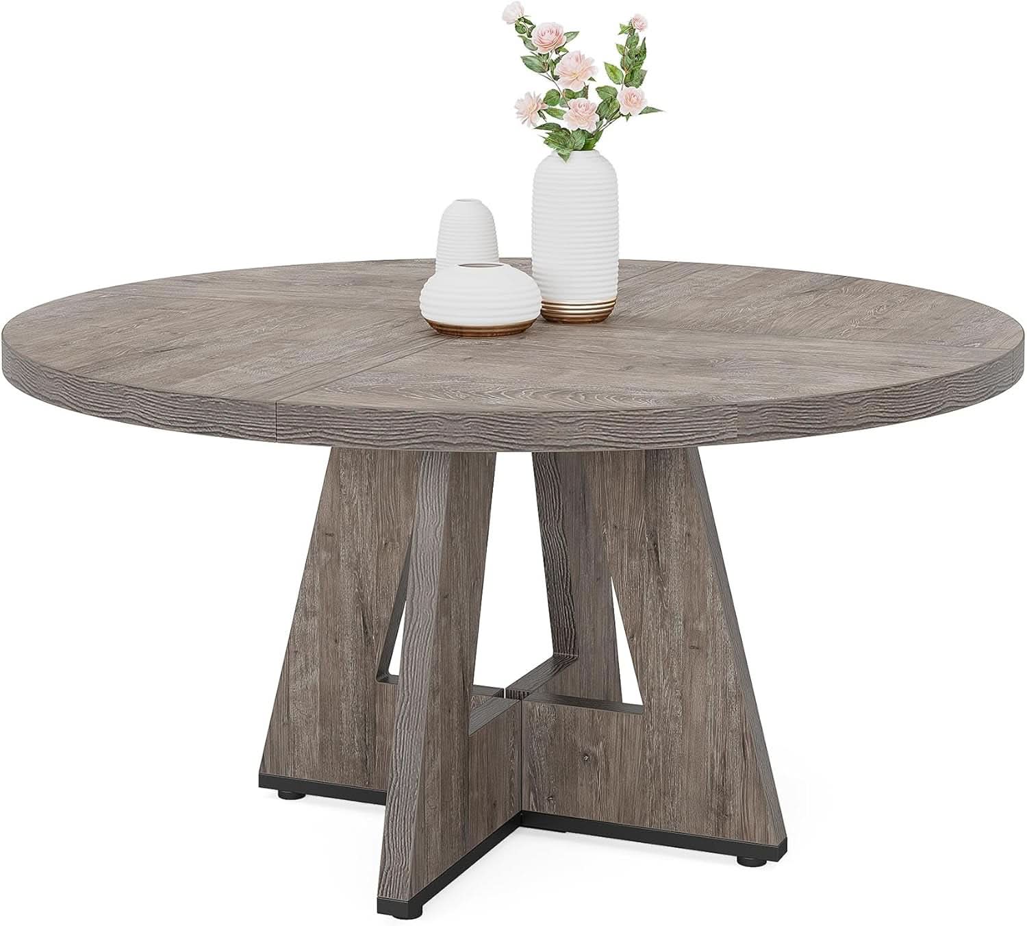 Round Dining Table 47 Inch Wood Farmhouse Grey Kitchen