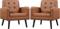 Brown PU Leather Midcentury Upholstered Ergonomic Armchair