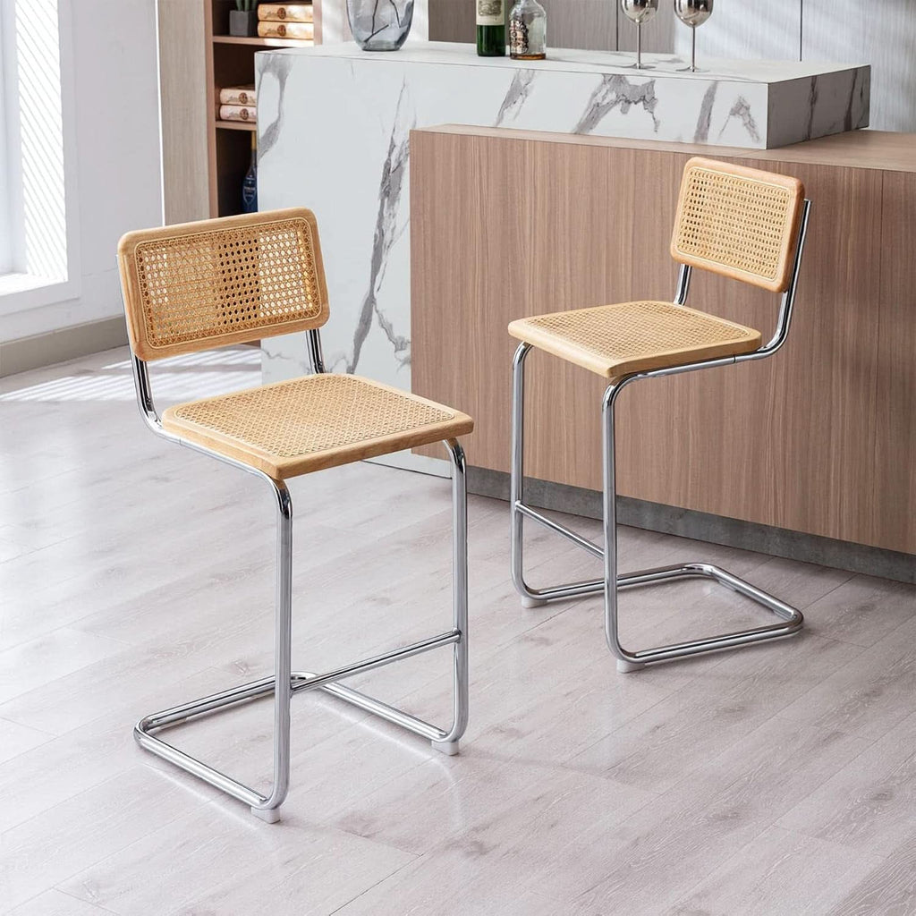 Rattan Bar Stools Set Of 4 24 Inch Yellow For Home