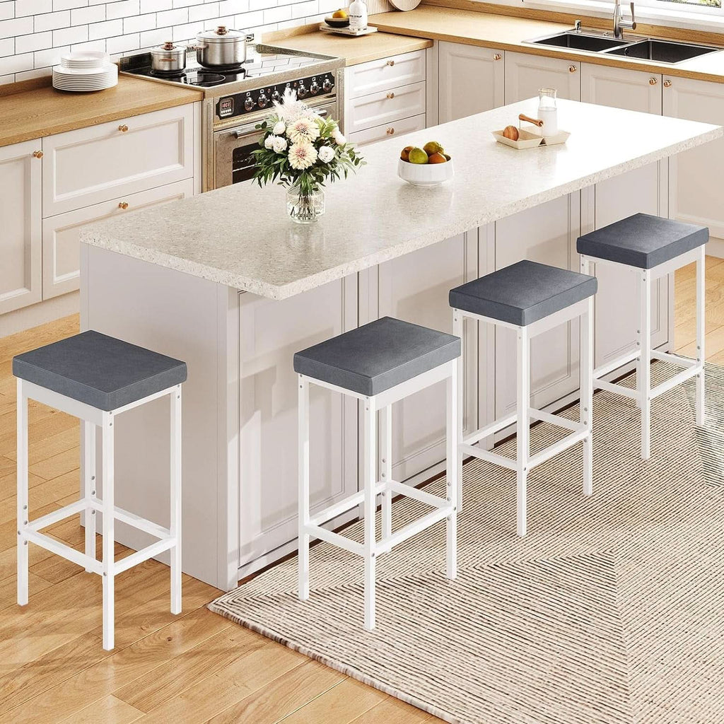 Bar Stools Set Of 2 24.8 Inch Upholstered White Gray