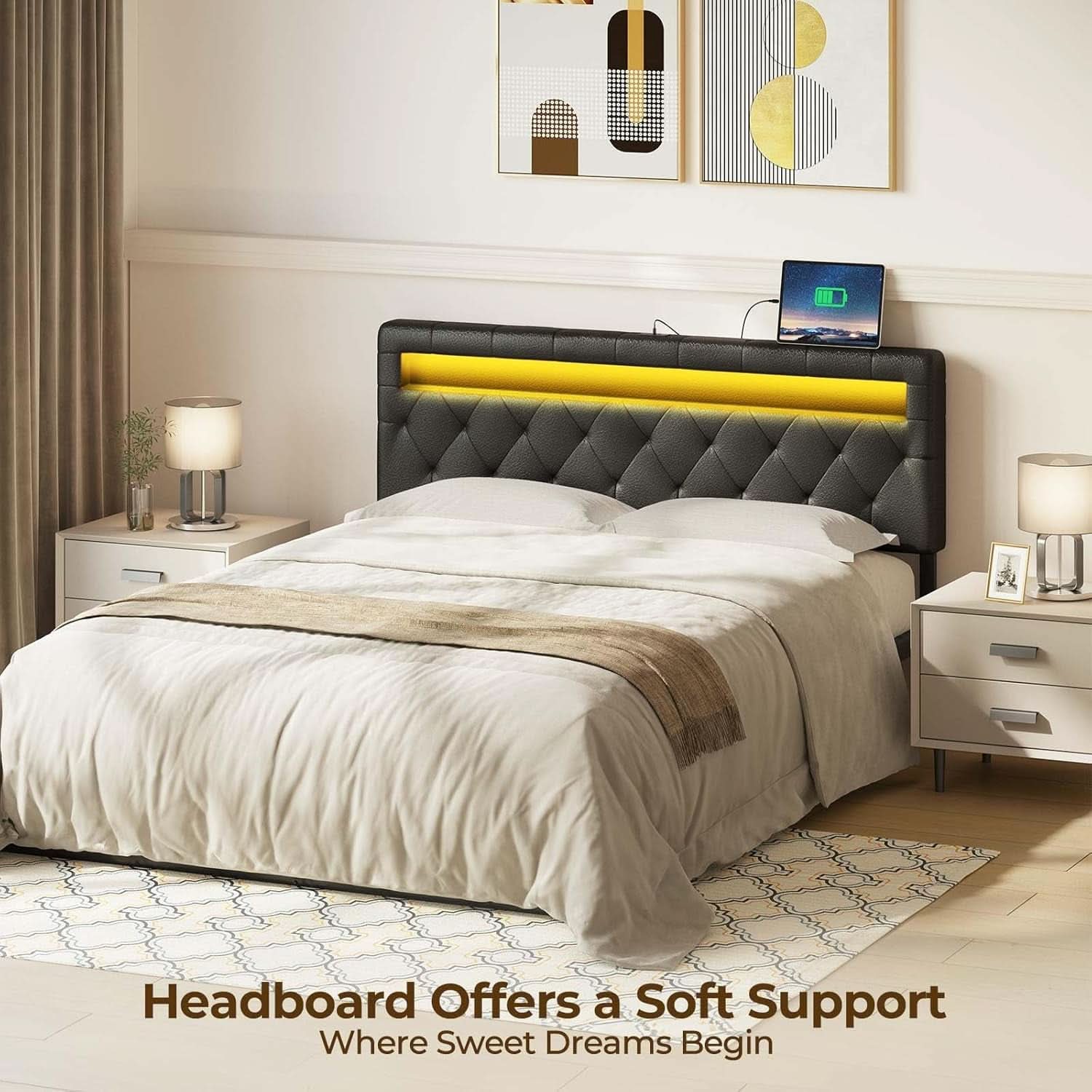 Adjustable Queen Size Headboard with 60000 LED Colors