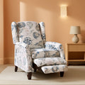 Upholstered Wingback Recliner Chair Blue Floral Elegant