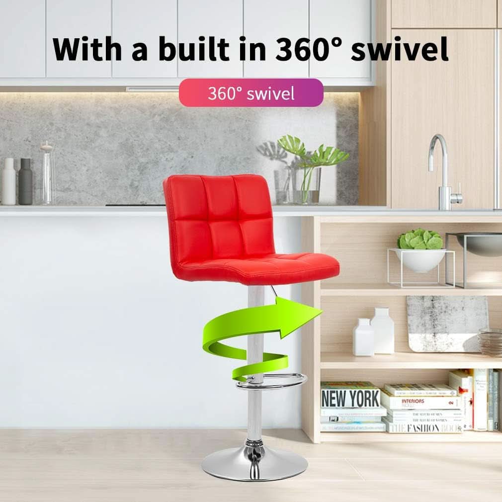 Counter Height Bar Stools Set of 2 Adjustable Swivel With Back PU Leather