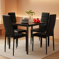 Glass Top Dining Table Set With Steel Frame Leather Chairs